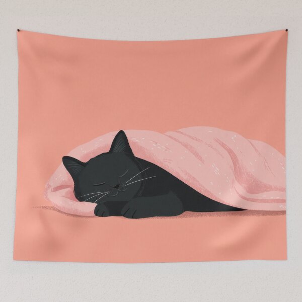 Item preview, Black cat sleeps under pink blanket designed and sold by anytka.