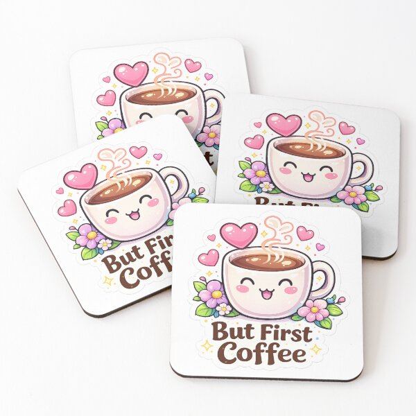 Item preview, But First Coffee Cute Kawaii Coffee Cup Design designed and sold by bloomandbeads.eu.