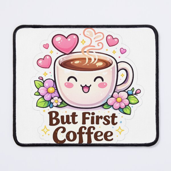 Item preview, But First Coffee Cute Kawaii Coffee Cup Design designed and sold by bloomandbeads.eu.