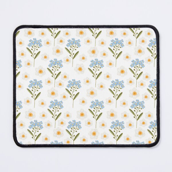 Item preview, A delicate seamless pattern featuring soft blue forget-me-nots and pristine white daffodils. A fresh, airy spring botanical design. designed and sold by Grin Katalina Floral Patterns & Cozy Art.