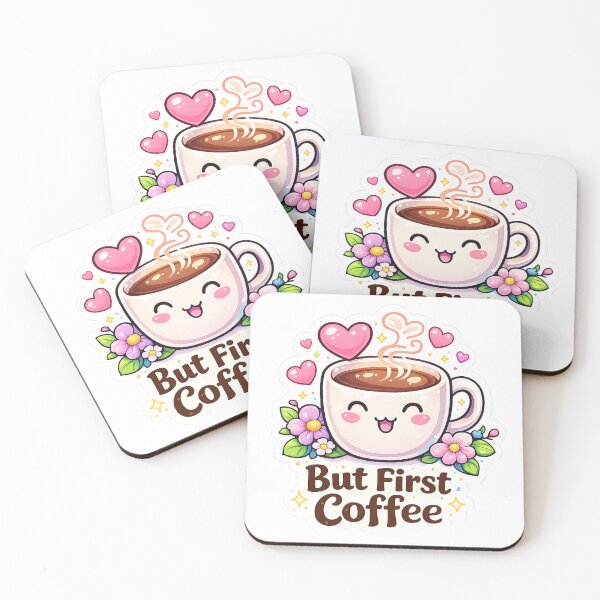 Item preview, But First Coffee Cute Kawaii Coffee Lover Gift Design designed and sold by bloomandbeads.eu.