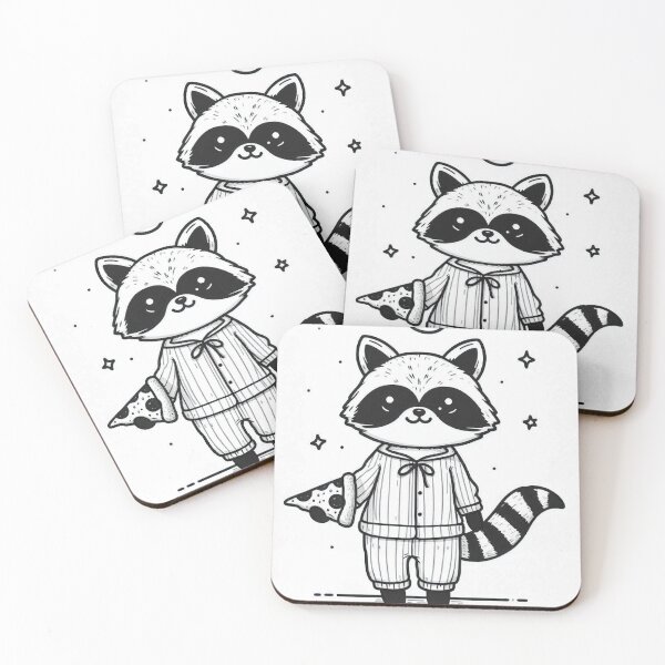 Item preview, Midnight Snack Raccoon with Pizza – Funny Minimalist Pajama Design designed and sold by Mitaudesign.