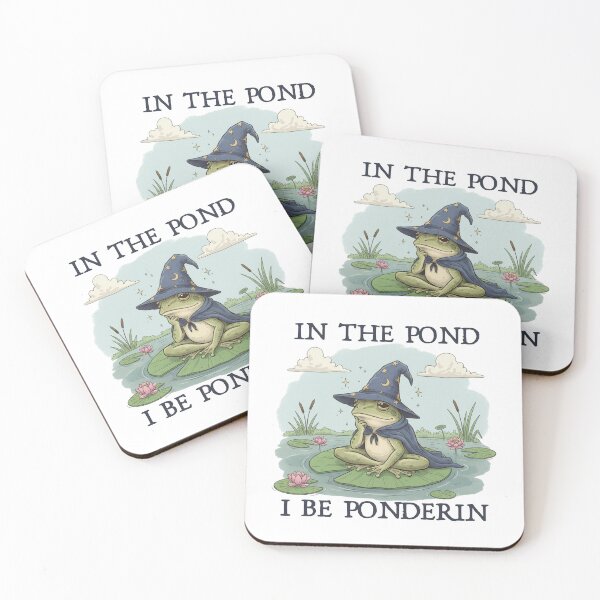 Item preview, In The Pond I Be Ponderin Cottagecore Cute Wizard Frog on Lilypad Sticker designed and sold by DropsOfDopamine.