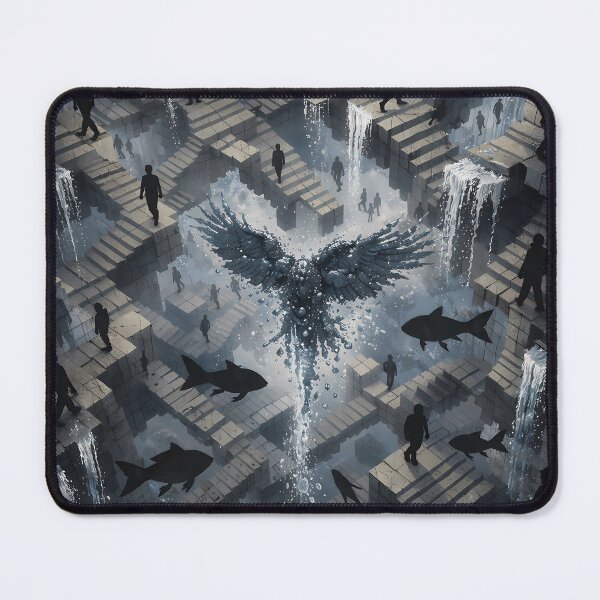 Item preview, Surreal Labyrinth with Water Bird and Shadow Figures – Abstract Fantasy Dreamscape designed and sold by KnitOfShadoF.