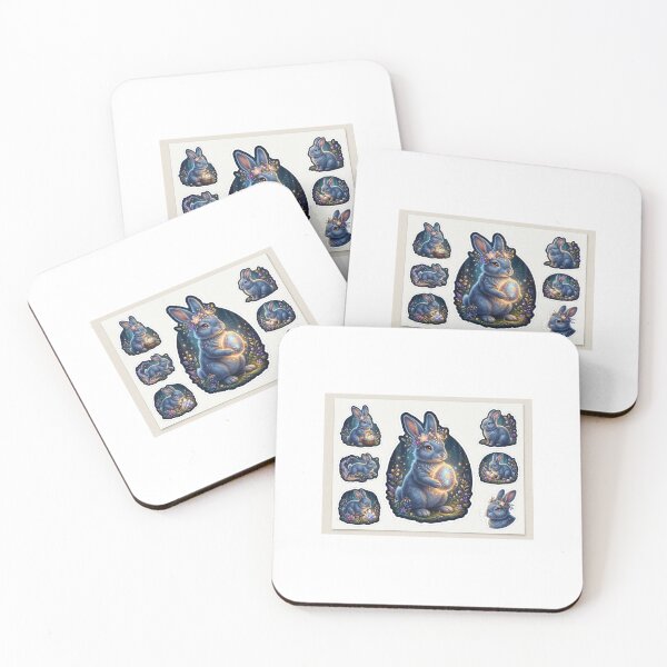 Item preview, Magical Easter Bunny Sticker Pack – Fantasy Blue Rabbit with Glowing Eggs, Cute Spring Stickers designed and sold by DreamelleStudio.