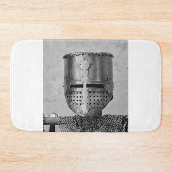 Item preview, Medieval Helmet and Chainmail Armor Of A Crusader Knight Displayed As Historical Warfare Relic designed and sold by Nmallia.