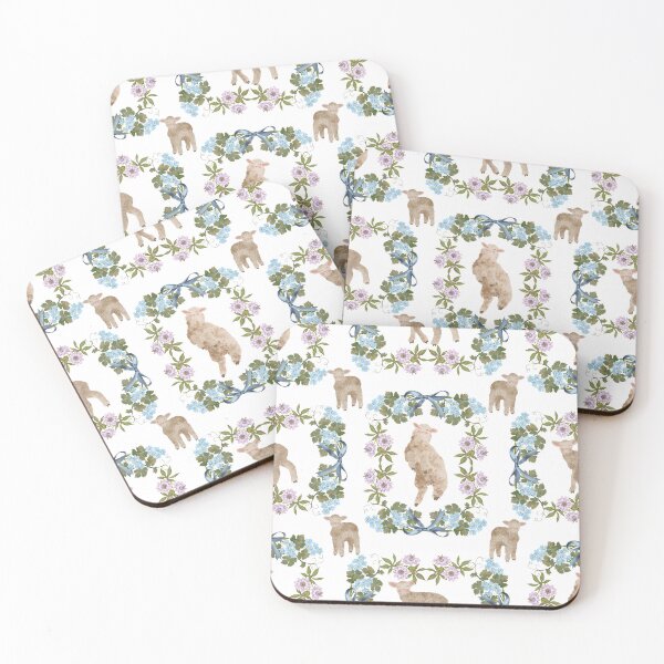 Item preview, Sweet and gentle pattern with fluffy lambs, blue forget-me-nots, and grape leaves. Soft, nostalgic, and perfect for children's decor. designed and sold by Grin Katalina Floral Patterns & Cozy Art.
