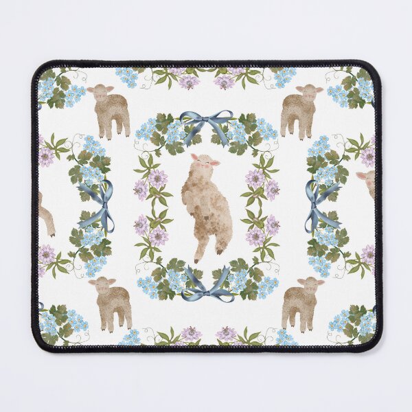 Item preview, Sweet and gentle pattern with fluffy lambs, blue forget-me-nots, and grape leaves. Soft, nostalgic, and perfect for children's decor. designed and sold by Grin Katalina Floral Patterns & Cozy Art.