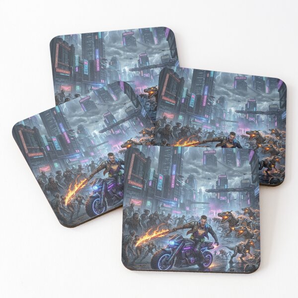 Item preview, Cyber Punk Poster Madness with Robots Dinosaurs and Flaming Swords designed and sold by helderpoeta.