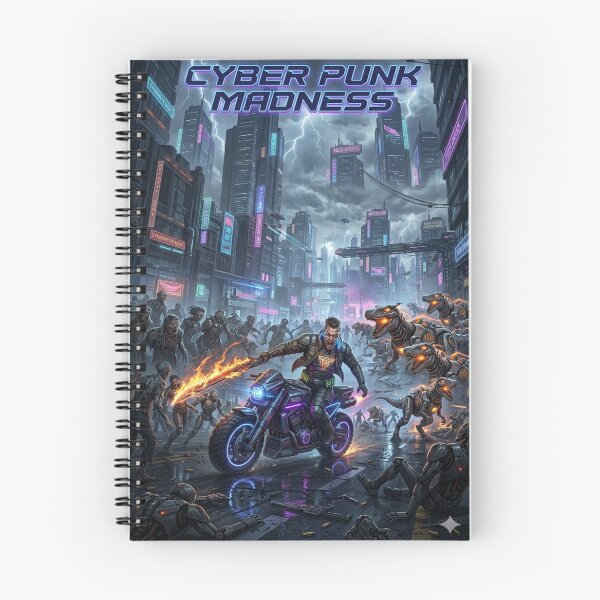 Item preview, Cyber Punk Poster Madness with Robots Dinosaurs and Flaming Swords designed and sold by helderpoeta.