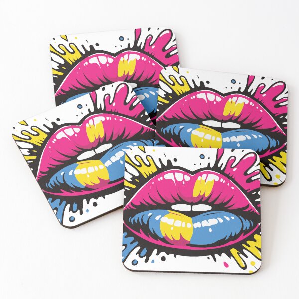 Item preview, Bold pop art lips in vibrant pink, blue and yellow with dynamic paint splashes conveying energy designed and sold by Dejbar.