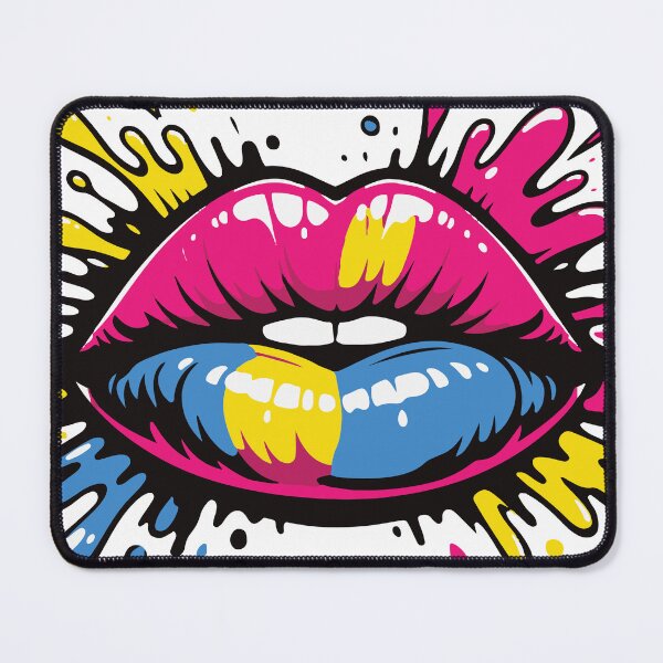 Item preview, Bold pop art lips in vibrant pink, blue and yellow with dynamic paint splashes conveying energy designed and sold by Dejbar.