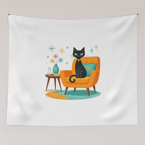 Item preview, Retro Lounge Cat - Mid-Century Modern Aesthetic designed and sold by Art-Selling.