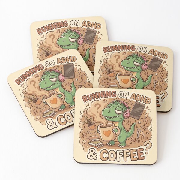 Item preview, ADHD Rex - Running on ADHD & Coffee Sleepy Dinosaur Sticker designed and sold by WowDezign.