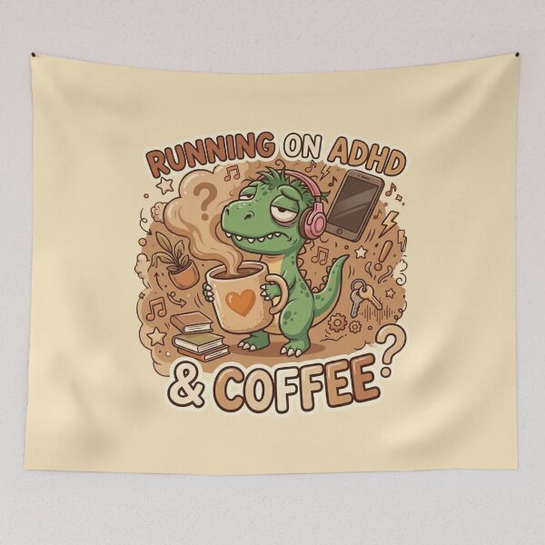 Item preview, ADHD Rex - Running on ADHD & Coffee Sleepy Dinosaur Sticker designed and sold by WowDezign.