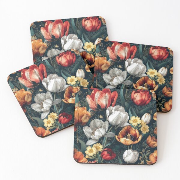 Item preview, Vintage Tulip Floral Pattern Dark Background designed and sold by Rutvain.