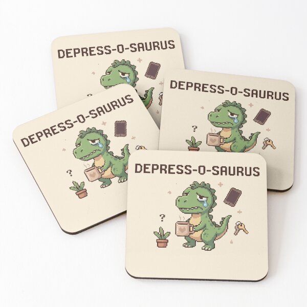 Item preview, ADHD Rex - Depress-o-saurus Pixel Dinosaur Sticker designed and sold by WowDezign.