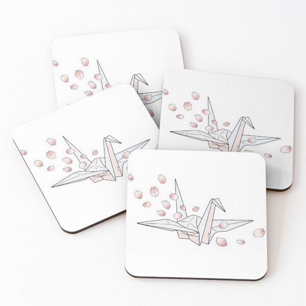 Item preview, white crane with flower petals designed and sold by Black Sorrow.