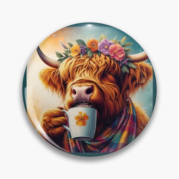 Item preview, Highland Cow Drinking Coffee: "Highland Cow Cappuccino” designed and sold by The Coffee Critters.