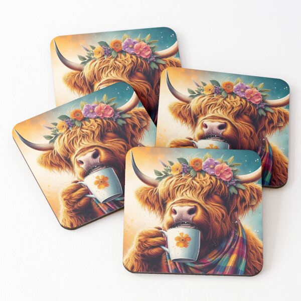 Item preview, Highland Cow Drinking Coffee: "Highland Cow Cappuccino” designed and sold by The Coffee Critters.
