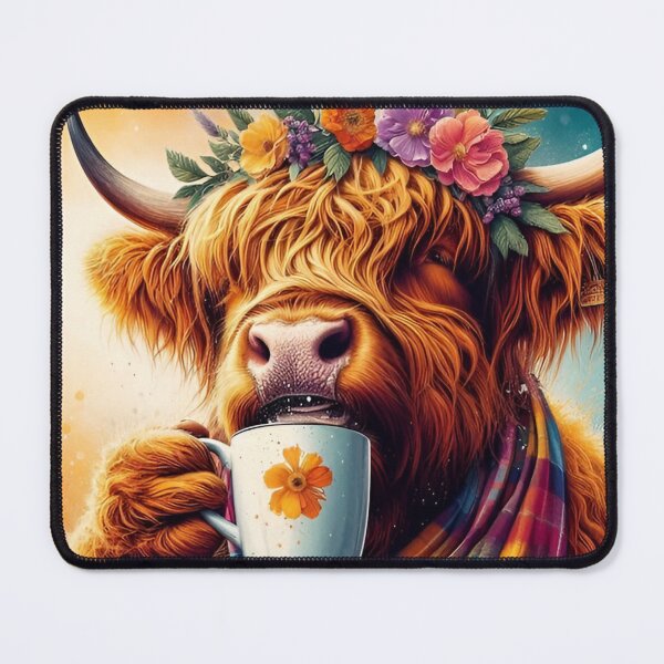 Item preview, Highland Cow Drinking Coffee: "Highland Cow Cappuccino” designed and sold by The Coffee Critters.