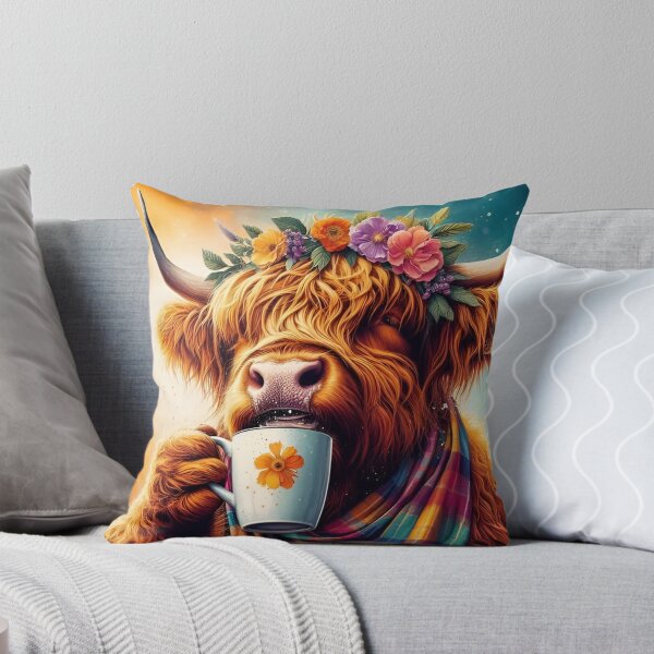 Item preview, Highland Cow Drinking Coffee: "Highland Cow Cappuccino” designed and sold by The Coffee Critters.
