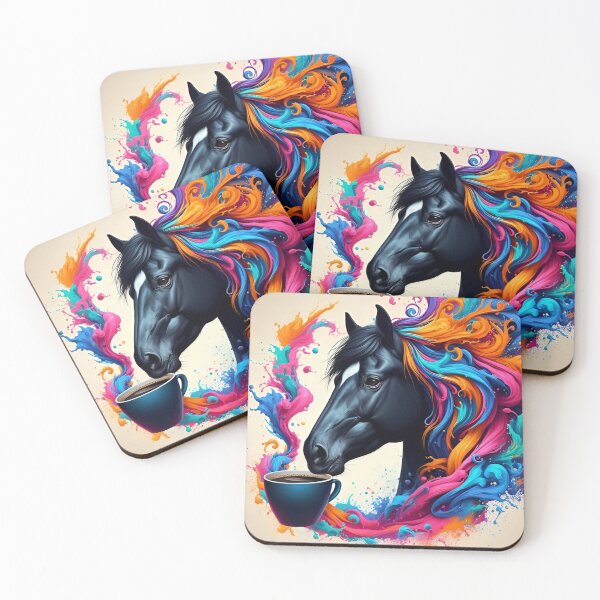 Item preview, Black Horse Drinking Coffee: "Midnight Mane” designed and sold by The Coffee Critters.