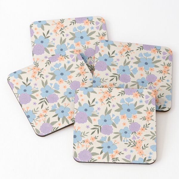 Item preview, Sunlit meadow floral - Soft blue, peach and lilac flowers designed and sold by Illustrated by Nat.
