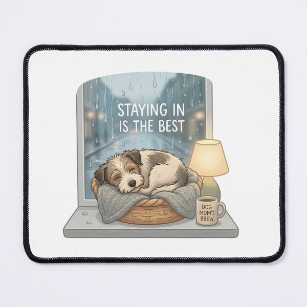 Item preview, Staying In Is The Best Cozy Dog Design | Rainy Day Aesthetic Cute Sleeping Puppy designed and sold by SoftPawsAtelier.