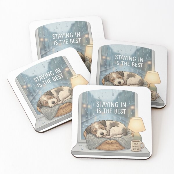Item preview, Staying In Is The Best Cozy Dog Design | Rainy Day Aesthetic Cute Sleeping Puppy designed and sold by SoftPawsAtelier.