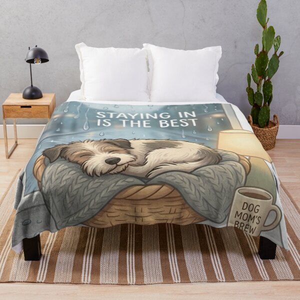 Item preview, Staying In Is The Best Cozy Dog Design | Rainy Day Aesthetic Cute Sleeping Puppy designed and sold by SoftPawsAtelier.