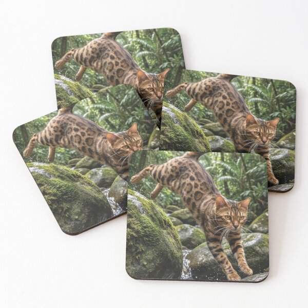 Item preview, Bengal Cat Jungle Leap Through Rainforest Stream designed and sold by Jaani-T.