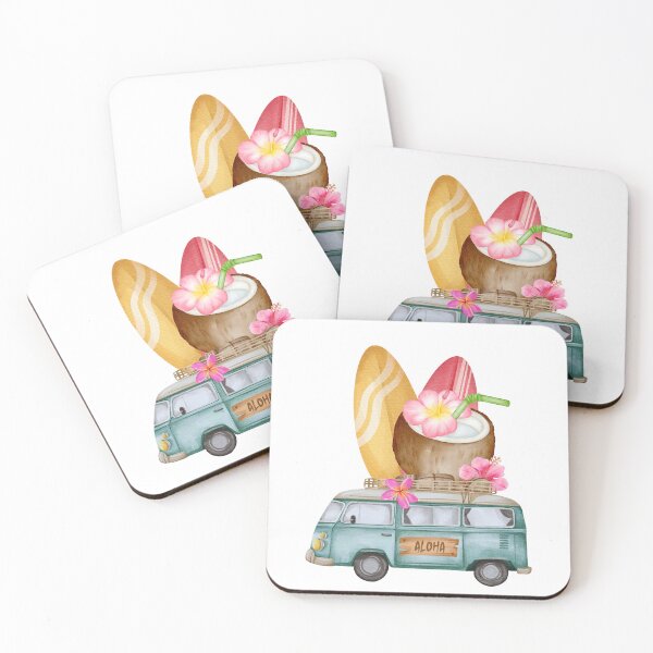 Item preview, Giant surfboards and coconut drink on combi van designed and sold by thefrenchyviet.