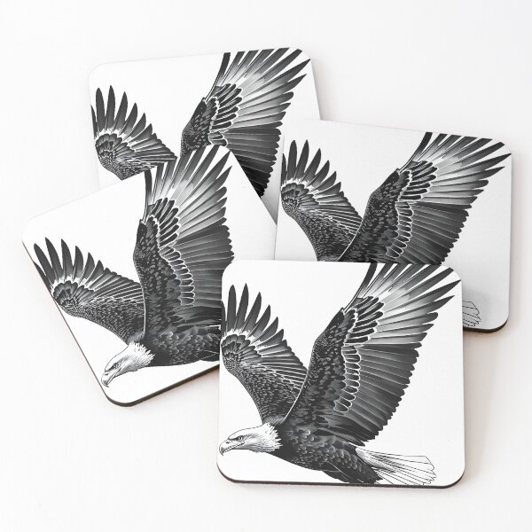 Item preview, Bald Eagle in Flight Wall Art — Black and White Fine Line Poster Print designed and sold by InspireWallArt.