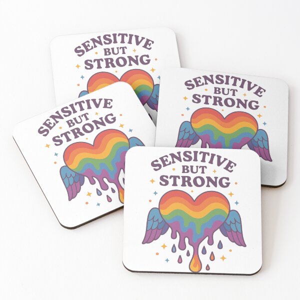 Item preview, Sensitive But Strong Rainbow Heart Mental Health Positive Quote Design designed and sold by bloomandbeads.eu.