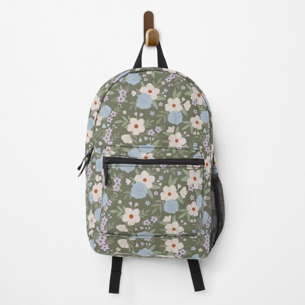 Item preview, Sunlit meadow floral - Soft blue and cream on forest green designed and sold by Illustrated by Nat.