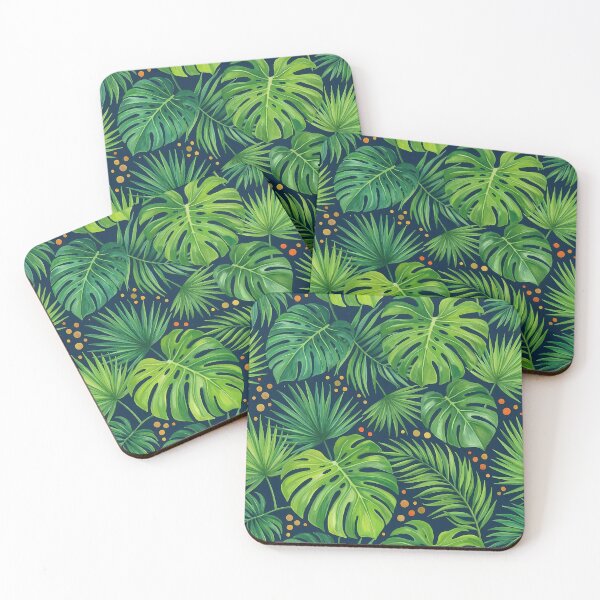 Item preview, Tropical Monstera and Palm Leaf Midnight Jungle Pattern designed and sold by InkedHorizon.