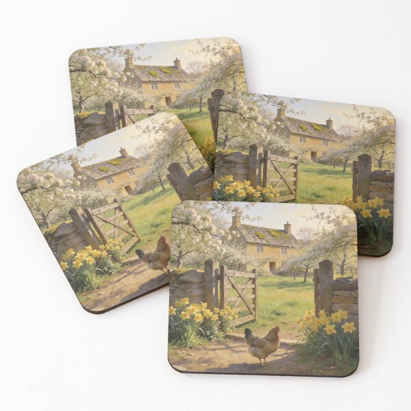 Item preview, Cotswold Spring Cottage Garden | Daffodils & Country Farm Scene designed and sold by QuietCanvasArtworks.