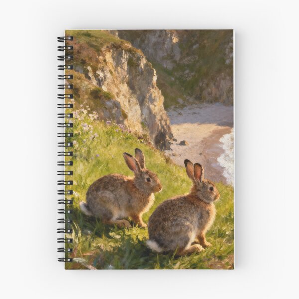 Item preview, Cornish Coastal Cove with Rabbits | Spring Seaside Landscape Art designed and sold by QuietCanvasArtworks.