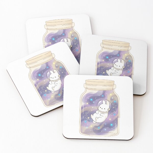 Item preview, Kawaii Bunny Astronaut Floating in Cosmic Galaxy Space Jar Sticker designed and sold by Ich-Studio.