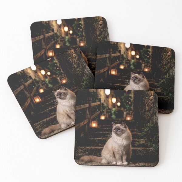 Item preview, Birman Cat on Lantern Lit Stone Steps at Night designed and sold by Jaani-T.