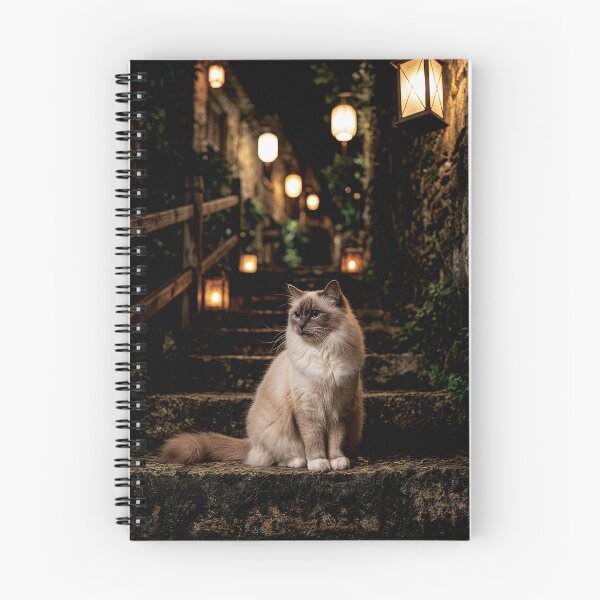 Item preview, Birman Cat on Lantern Lit Stone Steps at Night designed and sold by Jaani-T.