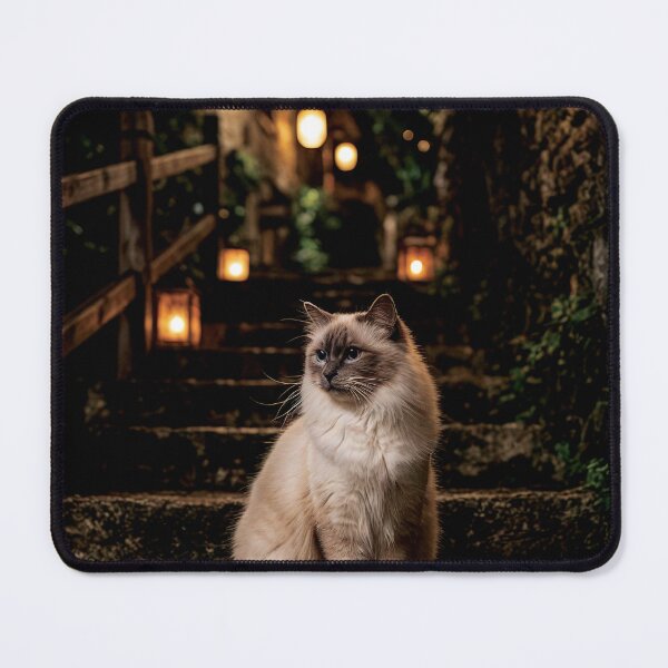 Item preview, Birman Cat on Lantern Lit Stone Steps at Night designed and sold by Jaani-T.