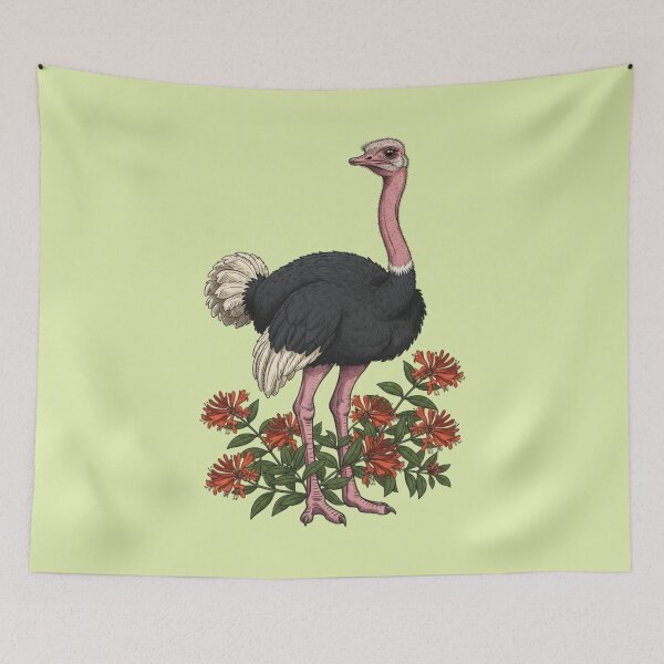 Item preview, Vintage Ostrich and Honeysuckle Botanical Art designed and sold by BirdsnStuff.
