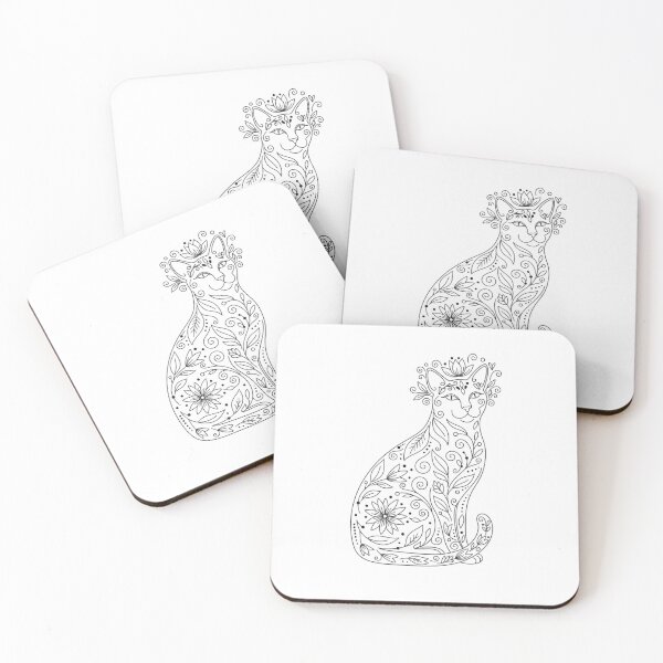 Item preview, Boho Line Art Cat Outline Floral Design designed and sold by NatureUnleashed.