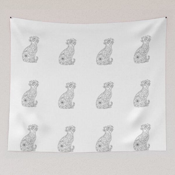 Item preview, Boho Line Art Cat Outline Floral Design designed and sold by NatureUnleashed.