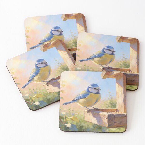 Item preview, Blue Tit on Garden Feeder | British Spring Bird Art designed and sold by QuietCanvasArtworks.