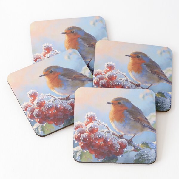 Item preview, Robin on Frosted Berries | Winter Garden Bird Art designed and sold by QuietCanvasArtworks.