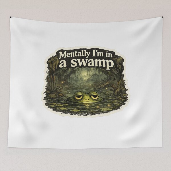 Item preview, Mentally I’m In A Swamp Frog – Depressed Frog Meme Goblincore Aesthetic Sticker designed and sold by HubCreates.