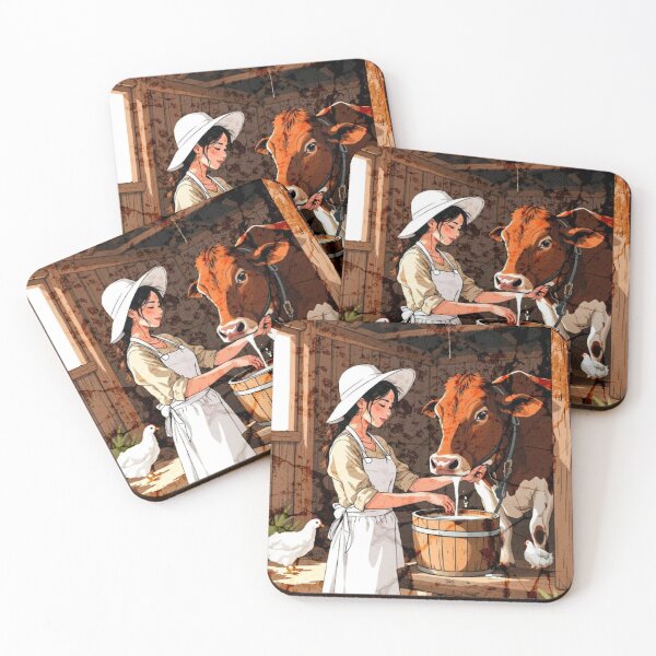 Item preview, Young Woman Milking Cow-Rustic Farm Life designed and sold by All About DigiCraft by Fedelina.